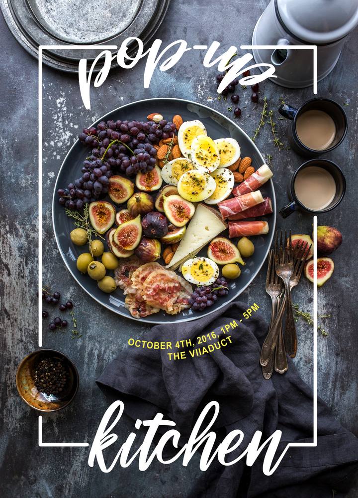 Pop-up kitchen event poster with food styling