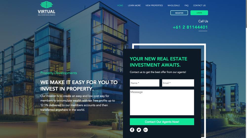 Real estate investment website homepage design
