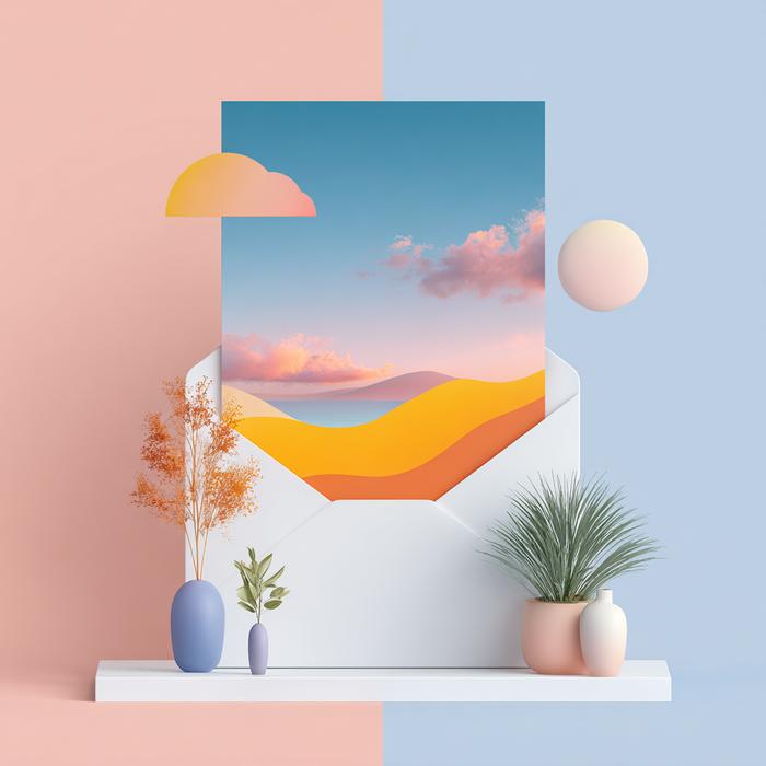 Creative email campaign mockup with envelope and landscape