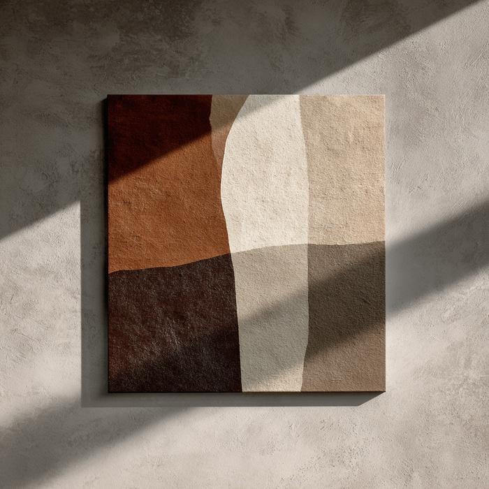 Minimal abstract painting in warm brown and beige tones